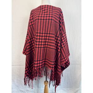 Vtg 70s Pendleton Virgin‎ Wool Shawl Cape Poncho Fringe Buffalo Plaid Tartan